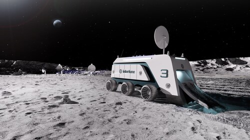A rendering of the Interlune harvester processing lunar regolith to excavate, sort, extract, and separate helium-3.