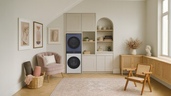 LG showcases the 24-inch WashTower European model in multiple colors, designed to blend seamlessly with modern interiors.