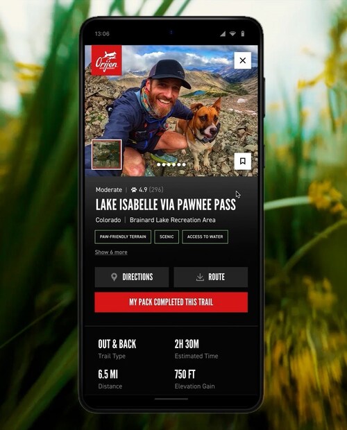The ORIJEN Trails App provides trail recommendations and more for you and your pet. (PRNewsfoto/Champion Petfoods)