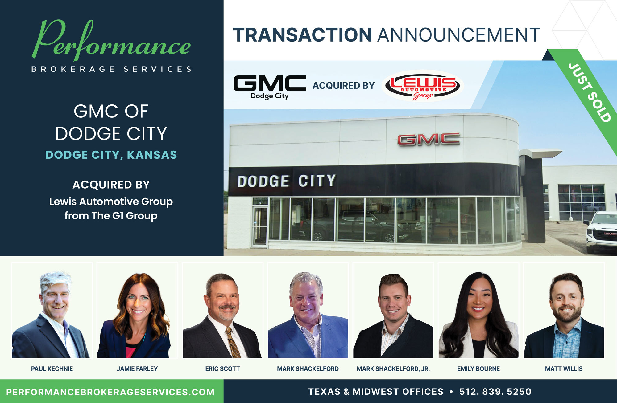 Performance Brokerage Services Advises on the Sale of GMC of Dodge City in Kansas to Lewis Automotive Group