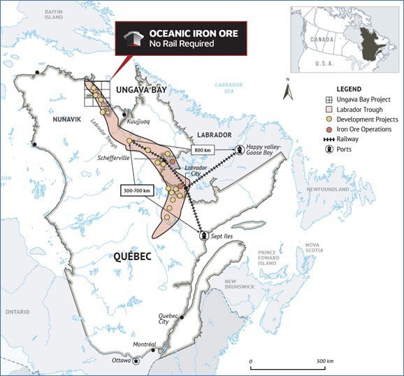 Figure 1 – Hopes Advance’s location at tidewater – the “No-Rail” Advantage (CNW Group/Oceanic Iron Ore Corp.) Figure 1 – Hopes Advance’s location at tidewater – the “No-Rail” Advantage (CNW Group/Oceanic Iron Ore Corp.)
