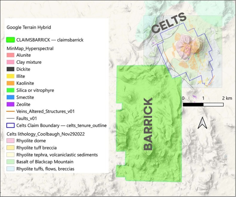 Figure 4. Map showing Barrick claims in relation to Eminent’s Celts Project. (CNW Group/Eminent Gold Corp.) Figure 4. Map showing Barrick claims in relation to Eminent’s Celts Project. (CNW Group/Eminent Gold Corp.)