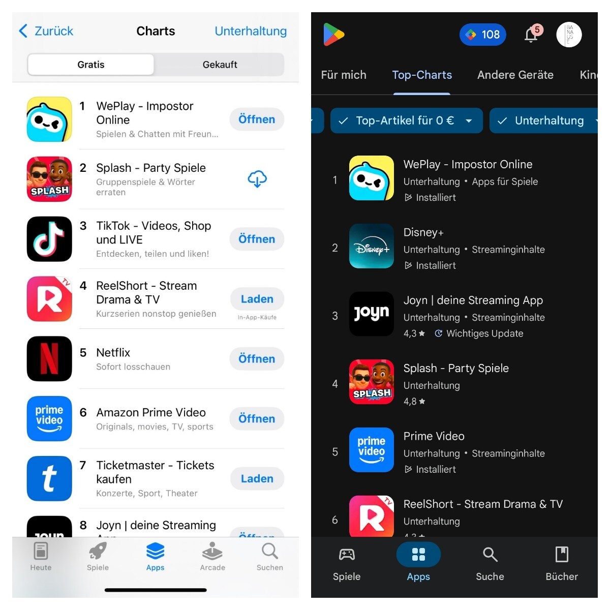 WePlay stürmt die deutschen Unterhaltung-Charts: Platz 1 bei Google Play und App Store