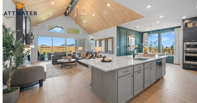 Chesmar Homes model home living area in Attwater master-planned community in Waller, TX.