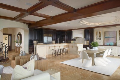 Chef's kitchen and great room at 3300 Ocean Blvd.