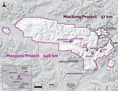 Mactung Project and Macpass Project locations, showing existing infrastructure. (CNW Group/Fireweed Metals Corp.)