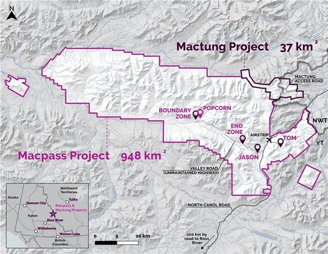 Mactung Project and Macpass Project locations, showing existing infrastructure. (CNW Group/Fireweed Metals Corp.)