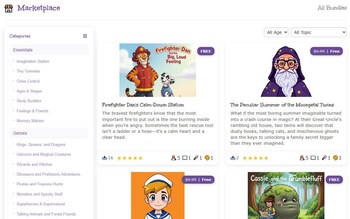 The Tale Craft marketplace offers a wide range of custom stories, audiobooks, and interactive experiences for children of all ages. The Tale Craft marketplace offers a wide range of custom stories, audiobooks, and interactive experiences for children of all ages.