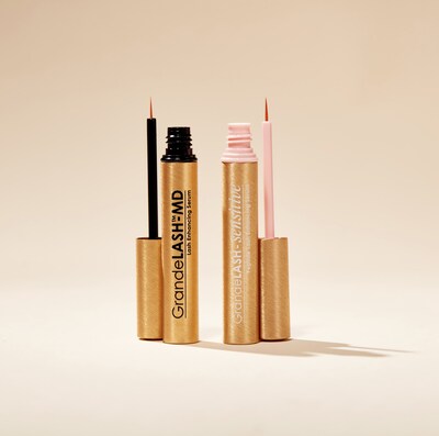 Pictured, the new GrandeLASH-SENSITIVE Lash Enhancing Serum and America's #1 lash enhancing serum*, GrandeLASH-MD Lash Enhancing Serum  *Source: Circana/U.S. Prestige Beauty Total Measured Market, Lash/Brow Treatment Dollar Sales, Skincare Form/Texture: Serum, January – April 2023 combined