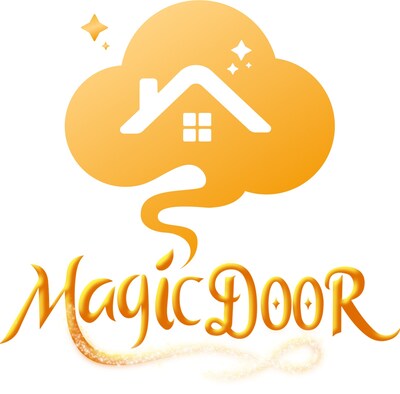 gold MagicDoor logo with house