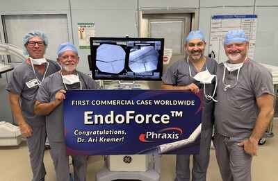 Phraxis, Inc. leadership and the surgical team celebrate the successful completion of the world’s first commercial case using the EndoForce™ Anastomotic Connector at Spartanburg Regional Medical Center. The milestone marks the start of U.S. commercialization for EndoForce™, a novel device designed to standardize dialysis vascular access creation. Phraxis, Inc. leadership and the surgical team celebrate the successful completion of the world’s first commercial case using the EndoForce™ Anastomotic Connector at Spartanburg Regional Medical Center. The milestone marks the start of U.S. commercialization for EndoForce™, a novel device designed to standardize dialysis vascular access creation.