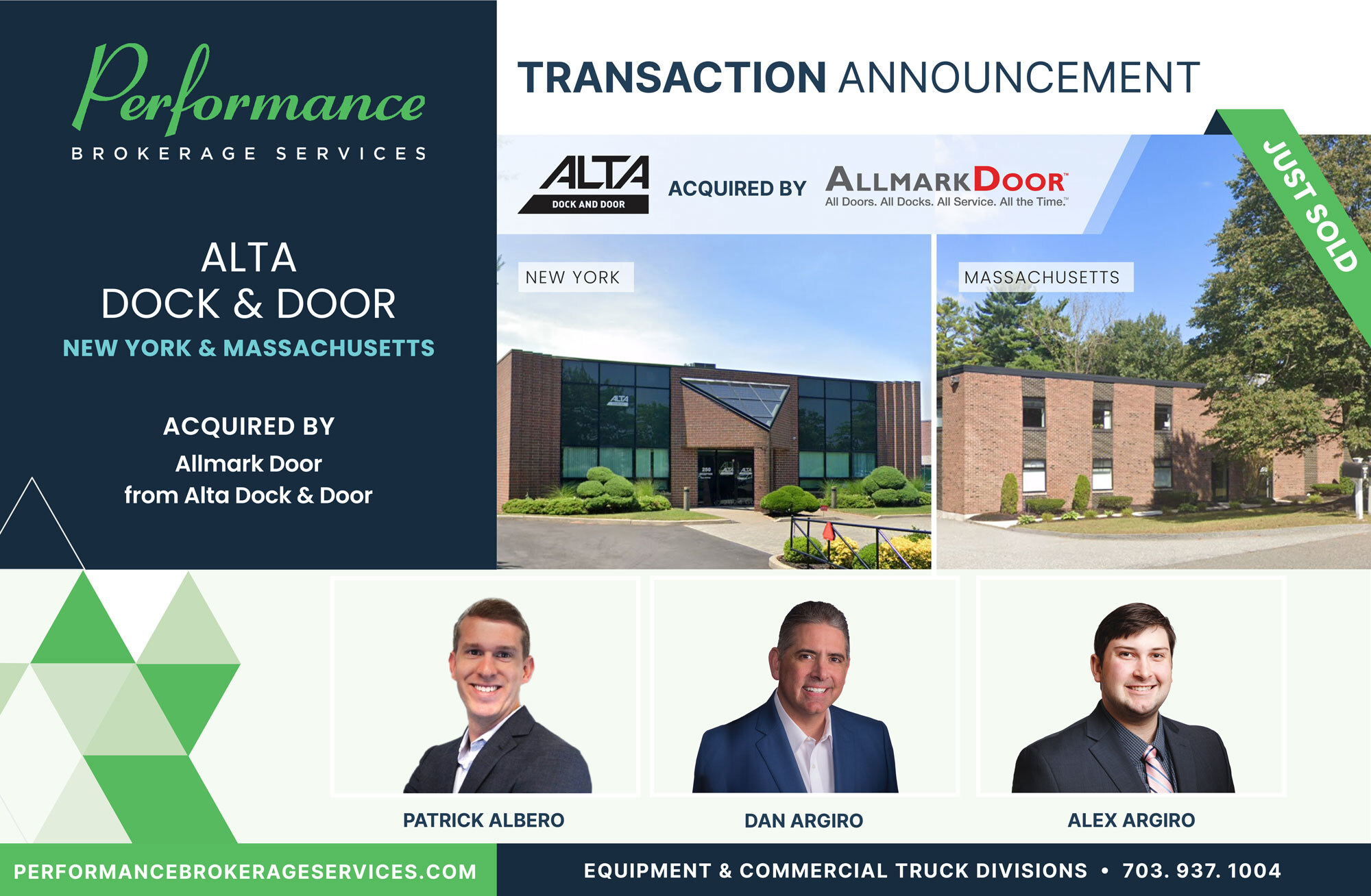 Performance Brokerage Services Advises on the Sale of Alta Dock & Door in Bohemia, New York and Wilmington, Massachusetts to Allmark Door