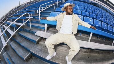 New York Football Giants linebacker, Kayvon Thibodeaux, sports his custom House of Hellmann's look designed in collaboration with Zero Waste Daniel and styled by the league's fashion editor and stylist, Kyle Smith.
