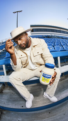 Kayvon Thibodeaux, New York Giants Football linebacker, teams up with Hellmann's in a food-meets-fashion and football collaboration challenging the rules of the runway.