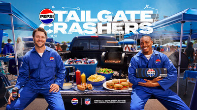 “Pepsi Tailgate Crashers” features NFL icons Josh Allen and Justin Jefferson suiting up in Pepsi blue to show fans that Tailgating Deserves Pepsi. (PRNewsfoto/PepsiCo Beverages North America)