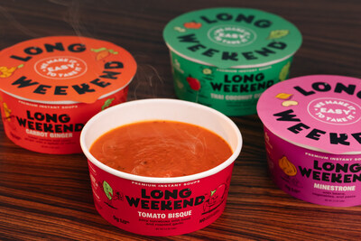 Long Weekend, a new line of premium instant soups, is coming to U.S. grocery retail stores this fall -- just in time for Soup Season. The soups will be available nationally for around $4.99 (SRP) each and come in four flavors: Carrot Ginger, Thai Coconut Curry, Tomato Bisque and Minestrone. WIN FREE SOUP FOR A YEAR! Enter the Eat Long Weekend Soup Sweepstakes now on Instagram. For product information and Nutrition Facts, visit EatLongWeekend.com.