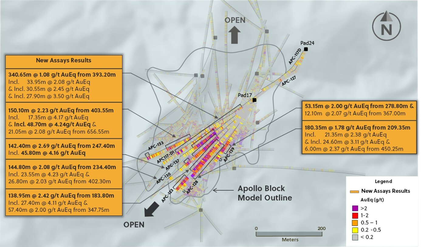 Collective Mining anuncia un nuevo descubrimiento de plata greenfield en el objetivo X Figura 2: Vista en planta del sistema Apollo destacando los pozos de perforación anunciados en este comunicado (CNW Group/Collective Mining Ltd.)