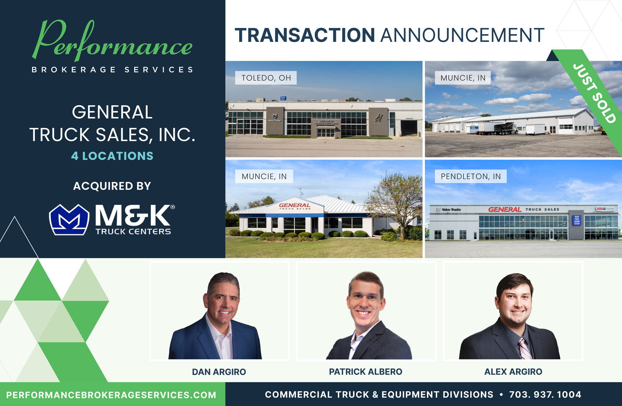 Performance Brokerage Services Advises on the Sale of General Truck Sales, Inc. with Three Locations in Indiana and One Location in Ohio to M&K Truck Centers