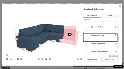 CITY Furniture’s new CITYMod Sectional Configurator, powered by 3D Cloud, is a data-driven application that uses structured business rules to ensure that only compatible pieces can be added to a design. Shoppers can build a layout, confirm live measurements, view their fully configured and purchase directly online or in store.
