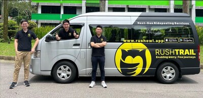 RushOwl Founders with their primary offering of smart minibus services for corporates and schools (PRNewsfoto/RushOwl)