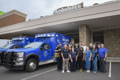 Photo caption: SLETS employees in front of special critical care transport (CCT) ambulances equipped for whole blood transfusion. Chris Zukowski is second from left.