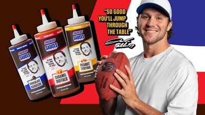 SNICKERS and Josh Allen Debut SNICKERS Sauces, a limited-edition trio of dipping sauces made with real SNICKERS ingredients. (PRNewsfoto/Mars, Incorporated) SNICKERS and Josh Allen Debut SNICKERS Sauces, a limited-edition trio of dipping sauces made with real SNICKERS ingredients. (PRNewsfoto/Mars, Incorporated)