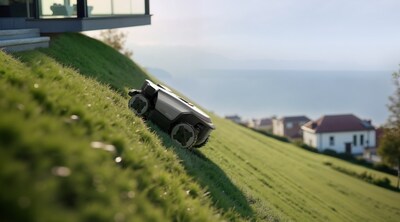 Roborock's new Lawnmower product seen climbing a slope Roborock's new Lawnmower product seen climbing a slope