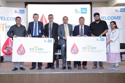 L to R - Dr Vipin Khandelwal - Consultant Paediatric Hemato Oncology & BMT Apollo Cancer Centre, Navi Mumbai, Mr Arunesh Punetha - Regional CEO Apollo Cancer Centre, Western Region, Dr Punit Jain - Consultant Hematology, Hemato Oncology & Program Coordinator BMT & CAR T-cell Therapy, Apollo Cancer Centre, Navi Mumbai, Dr Kiran Shingote - Unit Head, Apollo Cancer Centre, Navi Mumbai, Dr Ravi Shankar - Director Medical Services, Apollo Cancer Centre, Navi Mumbai, Mr Sharma - Patient relative, Dr Dipali Patil - Consultant Blood Bank
