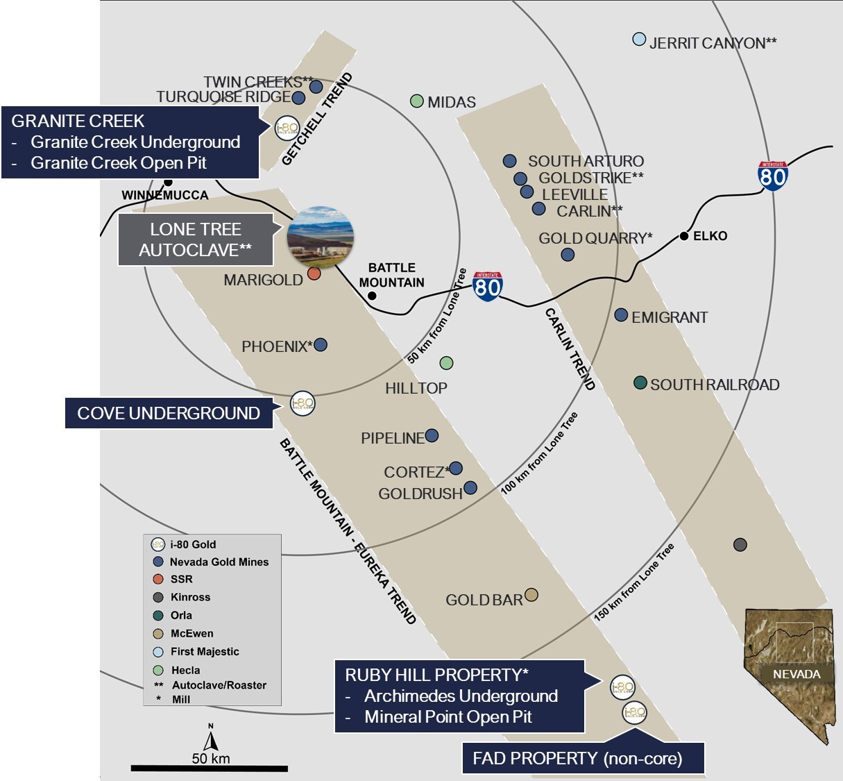 Figure 1: Regional map of i-80 Gold assets in northern Nevada. (CNW Group/i-80 Gold Corp)