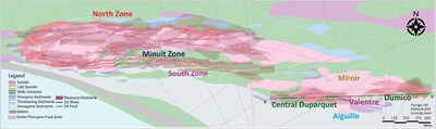 Figure 2: Plan view map of Duparquet geology and mineral resource with main targets around the Project core area. (CNW Group/First Mining Gold Corp.)
