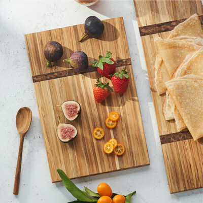RENEW by TRINITY Serving Boards, handcrafted in the USA from reclaimed bamboo, offer 25+ laser-engraveable styles to make any game-day spread sustainable, stylish, and MVP-worthy.