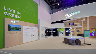 The TCLGreen exhibition zone at TCL’s booth features a display of its groundbreaking new TCL ECORA™ sustainable material (PRNewsfoto/TCL)