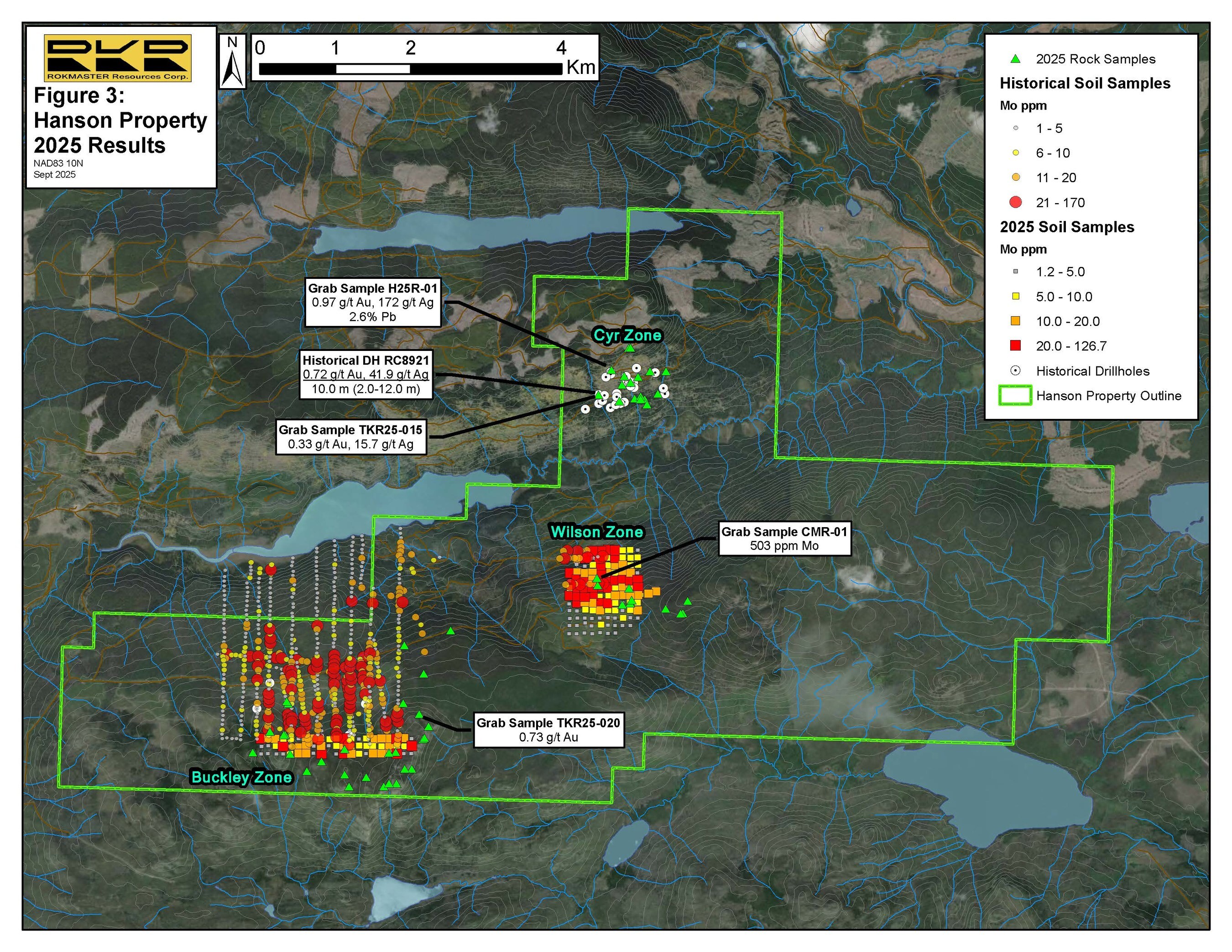 Fgure 3: Hanson Soil Sample Results (CNW Group/Rokmaster Resources Corp.)
