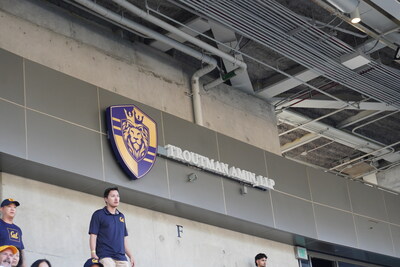 The firm's logo at Cal Memorial Stadium