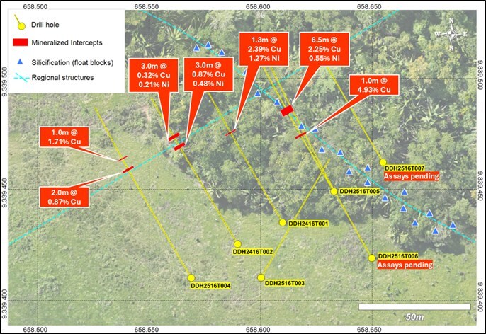 Figure 8: Drill Status/Intercepts at the T16 HeliTEM Target. (CNW Group/Bravo Mining Corp.) Figure 8: Drill Status/Intercepts at the T16 HeliTEM Target. (CNW Group/Bravo Mining Corp.)