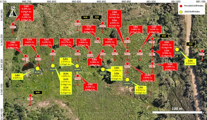 Figure 3: Drill Status/Intercepts at the T5 Cu-Au Prospect. (CNW Group/Bravo Mining Corp.) Figure 3: Drill Status/Intercepts at the T5 Cu-Au Prospect. (CNW Group/Bravo Mining Corp.)
