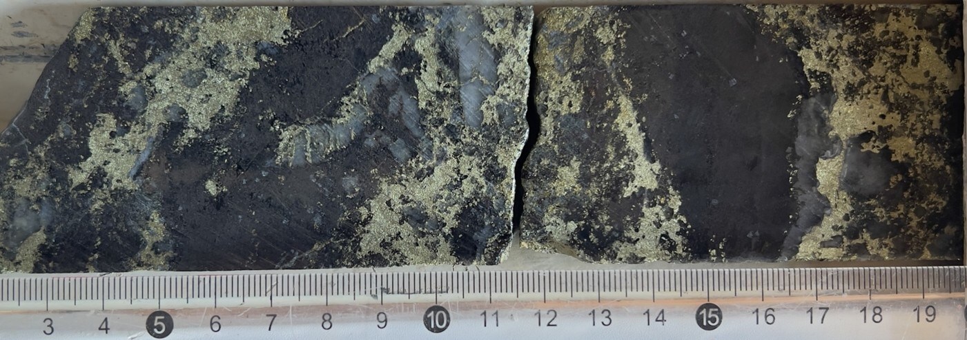 Figure 2: Cu-Au mineralization on drill hole DDH2505T024 (117.64m depth). (CNW Group/Bravo Mining Corp.) Figure 2: Cu-Au mineralization on drill hole DDH2505T024 (117.64m depth). (CNW Group/Bravo Mining Corp.)