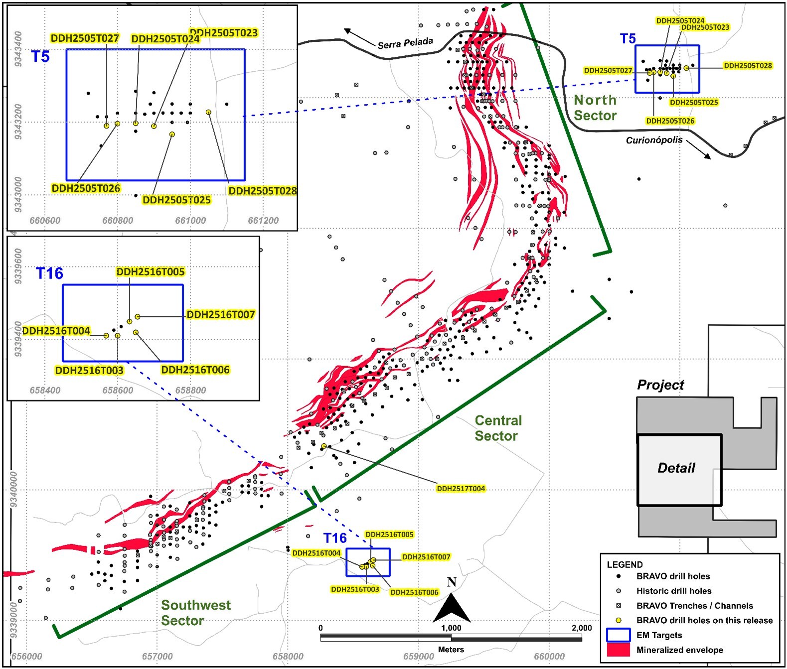 Figure 11: Drilling at T5, T16 and T17, as reported in this News Release (CNW Group/Bravo Mining Corp.) Figure 11: Drilling at T5, T16 and T17, as reported in this News Release (CNW Group/Bravo Mining Corp.)