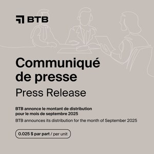 BTB REIT Announces its Distribution for the Month of September 2025