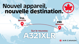 Air Canada a annoncé aujourd’hui que Montréal–Palma de Majorque sera la toute première nouvelle liaison assurée par un appareil A321 d’Airbus à distance franchissable accrue (ou XLR, pour extra-long range). (Groupe CNW/Air Canada)