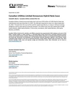 Canadian Utilities Limited Announces Hybrid Note Issue