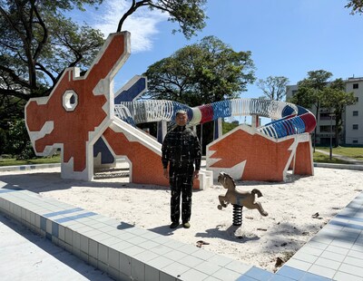 Liu Bolin conducting a site survey for the second artwork for Canvas of Hope, Dreams of Play, at the iconic Toa Payoh Dragon Playground.