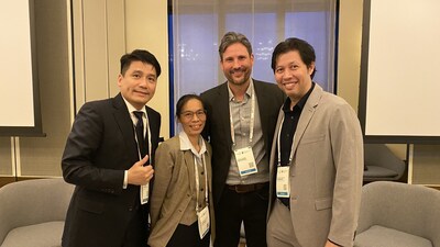 From left to right: Yuanyi (Richard) Fang, Director of the Taiwan Impact Investment Association; Dr. Samantha Huang, Secretary General of the Digital Transformation Association (DTA) and Co-Champion of MIT REAP Team Hualien; Scott Onder, Chief Investment Officer of Mercy Corps Ventures; and Dominic Mellor, Principal at the Asian Development Bank, at the AVPN Global Conference 2025 in Hong Kong. (Photo courtesy of MIT REAP Team Hualien)