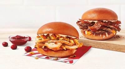 Try the new Tim Hortons Thanksgiving Stack sandwich with seasoned Canadian turkey, homestyle stuffing and cranberry sauce, available now for a limited time (CNW Group/Tim Hortons)