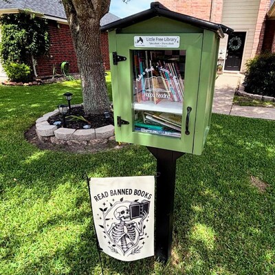 This Little Free Library book-sharing box in Texas advocates for reading banned books.