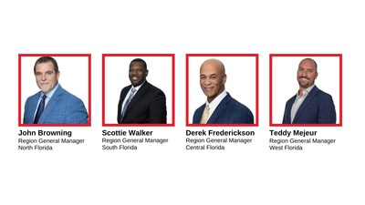 Pictured Left to Right: John Browning, Region General Manager, North Florida; Scottie Walker, Region General Manager, South Florida; Derek Frederickson, Region General Manager, Central Florida; Teddy Mejeur, Region General Manager, West Florida