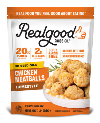 Real Good Foods enters the meatball category with a new line of chicken meatballs-made with 100% chicken breast, no seed oils and packed with 20g of protein per serving.