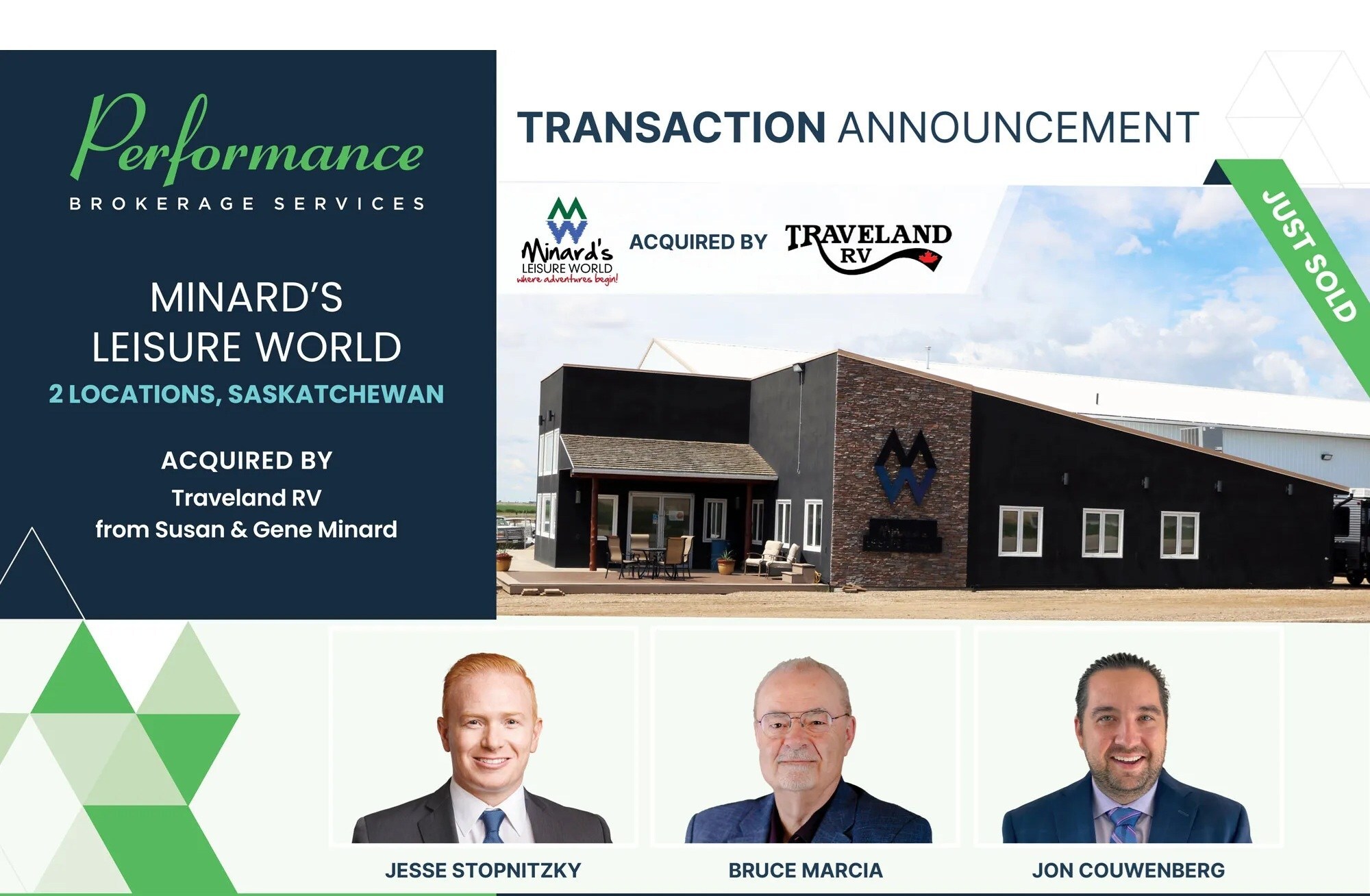 Performance Brokerage Services Advises on the Sale of Saskatchewan's #1 RV Dealer, Minard's Leisure World in Weyburn and Watrous to Traveland RV