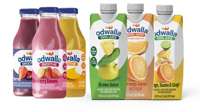 The Odwalla® line includes three signature smoothies: Mango, Strawberry-Banana, and Berries. And three 100% juice options: A blend of Orange, Guava, and Ginger; a Green Juice made with pineapple, apple, and nopal (tender cactus); and a not-from-concentrate Orange Juice. These products will be available in 13.9 fluid-ounce glass bottles and 16 fluid-ounce Tetra Prisma® cartons.