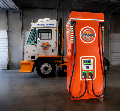 Orange Juicer charger with a Orange EV terminal truck